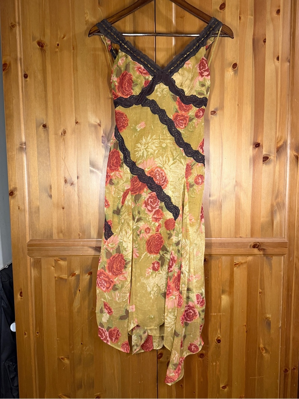 Free People Floral Asymmetrical Slip Dress with Black Trim - Picture 2 of 6